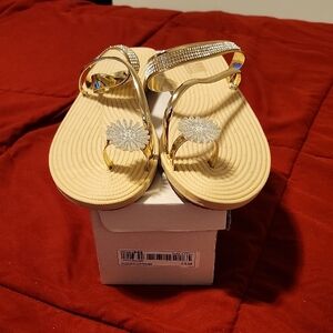 Gold and Silver Metallic Sandals with Braided Straps